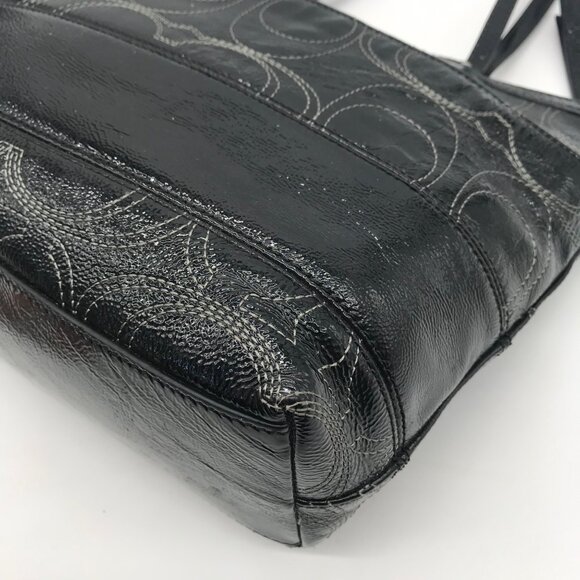 Coach Stripe Stitched Black Patent Leather Tote F19198 - Picture 9 of 11